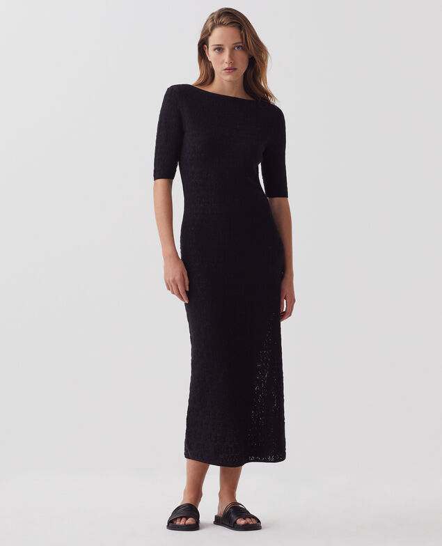 Robe longue crochet texturé en coton H091 black beauty