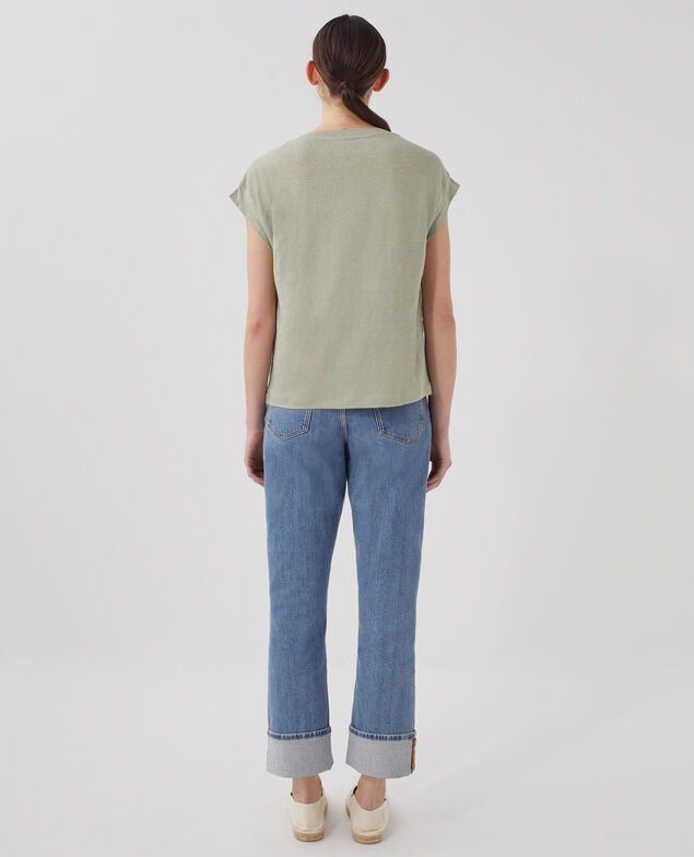 T-shirt boxy en lin KARO U520 green
