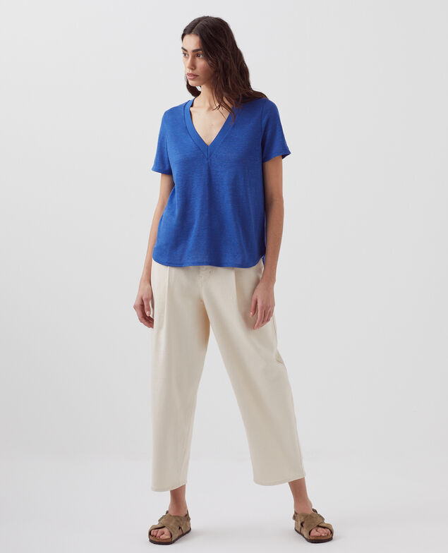 T-shirt col V en lin SARAH H660 sodalite blue