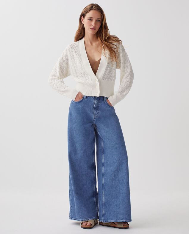Cardigan col V en lin H303 white swan