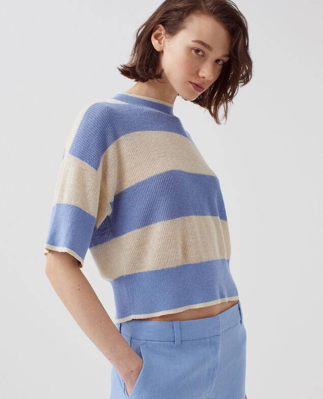 Pull cropped à manches courtes en lin H602 large savoie
