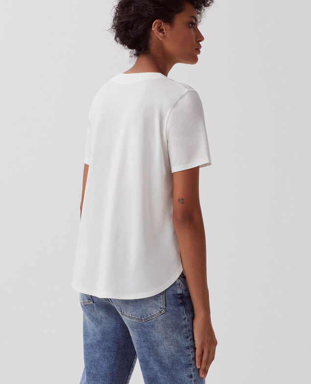 T-shirt col V en coton LEA H003 white
