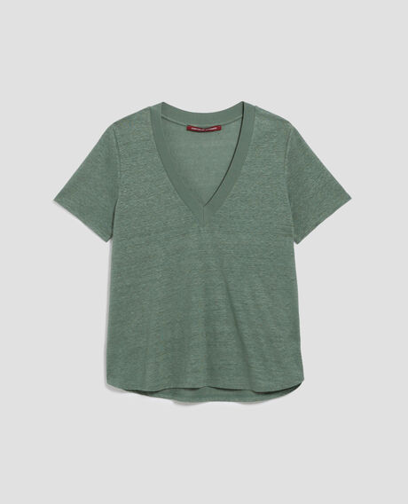 T-shirt col V en lin SARAH H542 darkforest