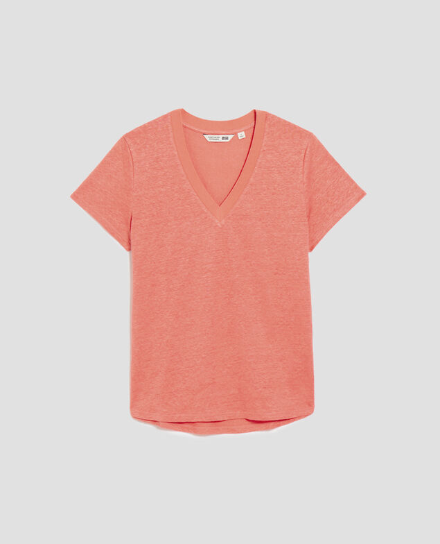 T-shirt col V en lin SARAH U120 pink