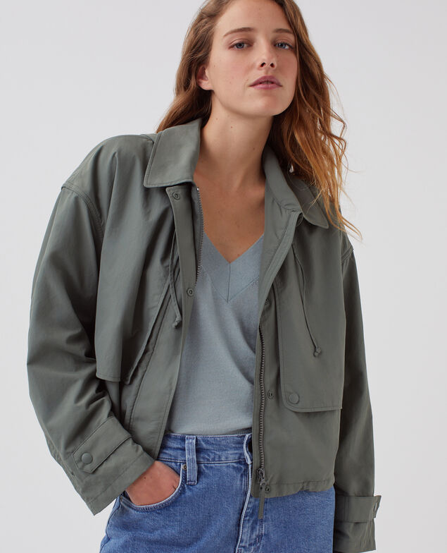 Blouson court à capuche déperlant J560 basil dark green