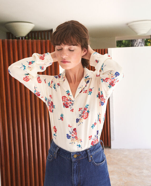 Chemise col esprit pyjama Fleurs off white