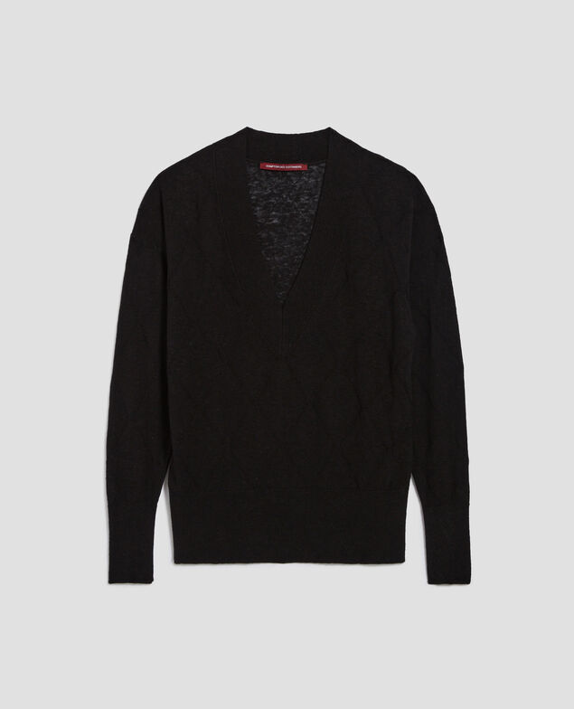 Pull col V à manches longues H091 black beauty