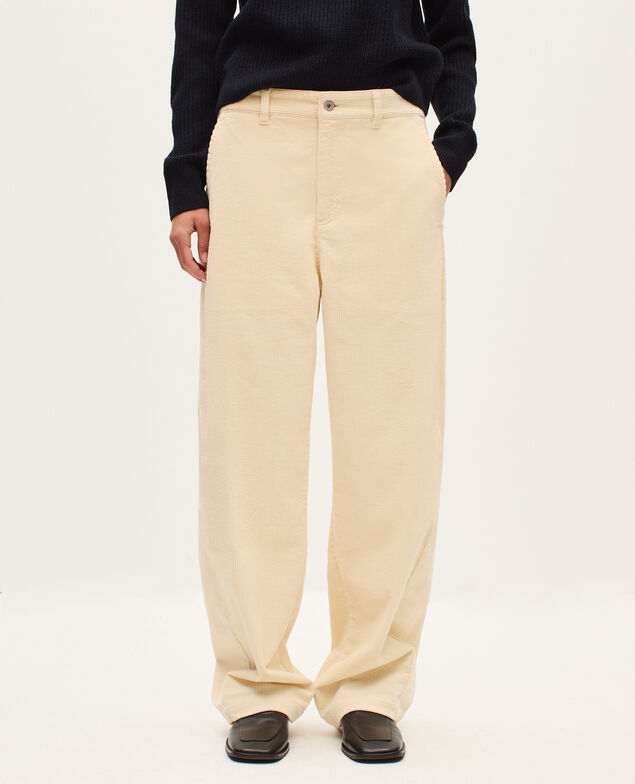 Pantalon barrel en velours côtelé U010 off white