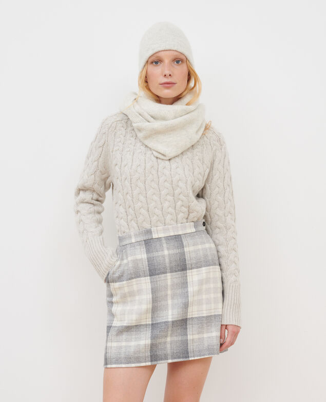 Jupe courte laine mélangée A003 white check