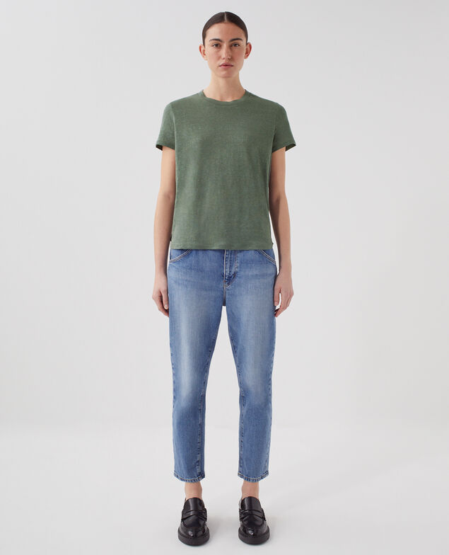 T-shirt col rond en lin AMANDINE U570 olive