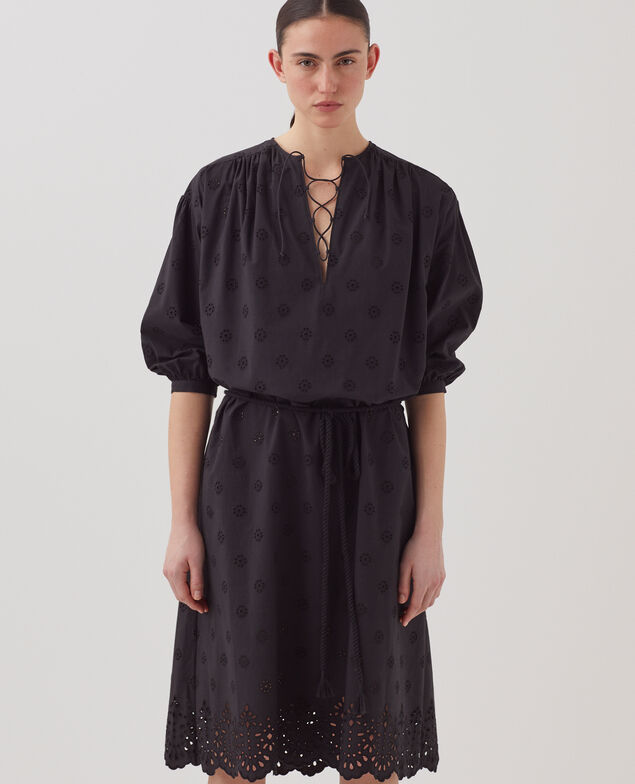 Robe midi broderie anglaise en coton H091 black beauty
