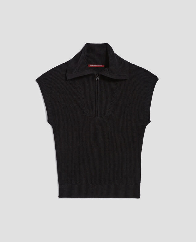 Pull sans manches col zippé en lin H091 black beauty