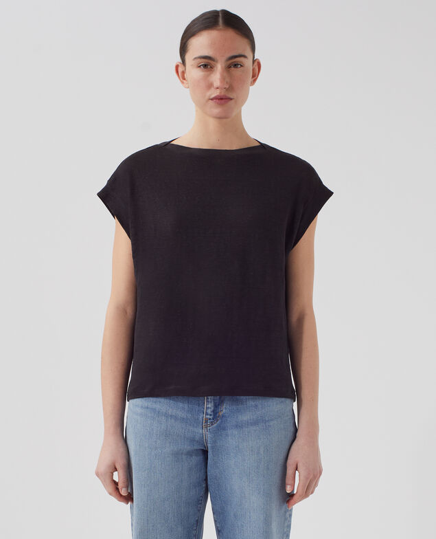 T-shirt boxy en lin KARO H091 black beauty