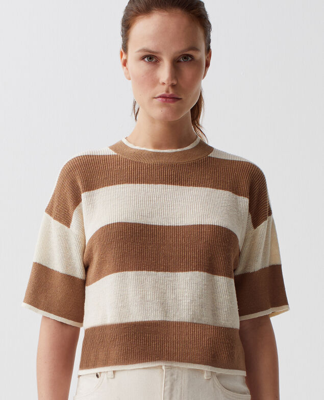 Pull cropped à manches courtes en lin H324 large gratinato