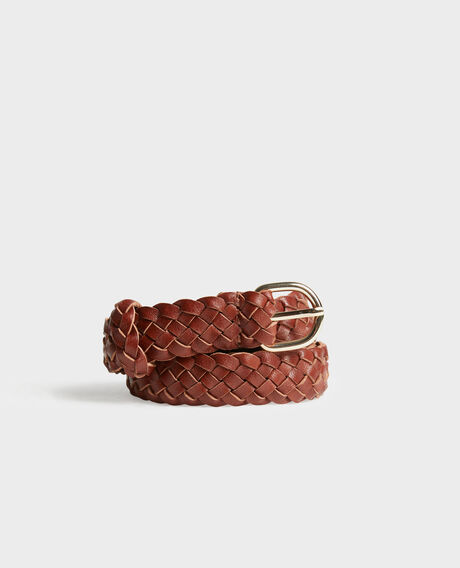 Ceinture fine tress&eacute;e en cuir 8884 34 brown