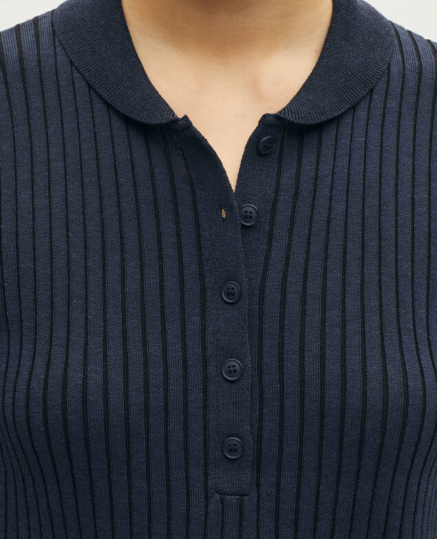 Polo  en maille c&ocirc;tel&eacute;e L682 blue black