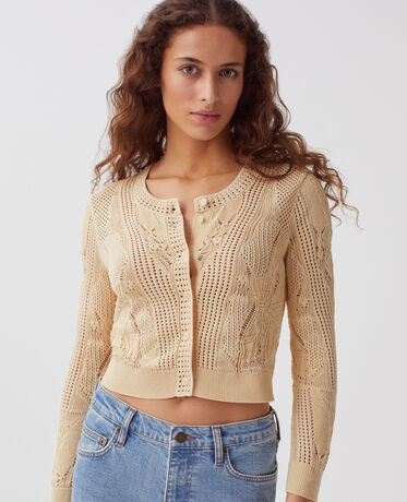 Cardigan en coton crochet J300 natural