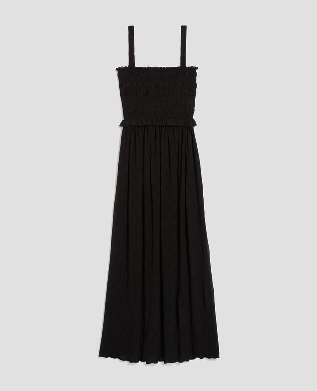 Robe longue fluide à smocks H091 black beauty