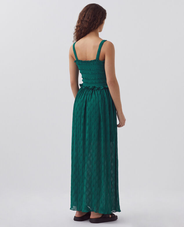 Robe longue fluide à smocks H644 spruced-up blue