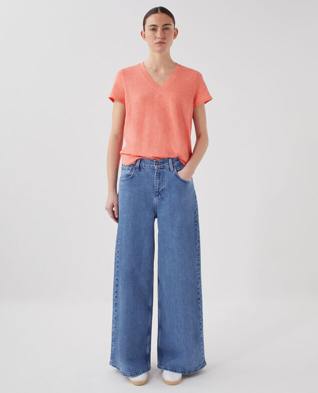 T-shirt col V en lin SARAH U120 pink