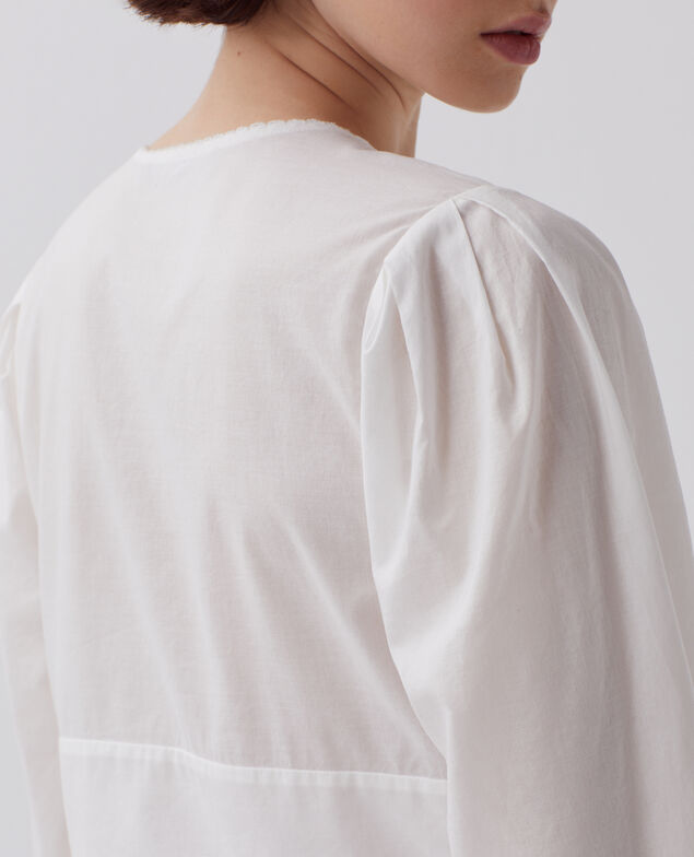 Blouse col V en coton H013 gardenia