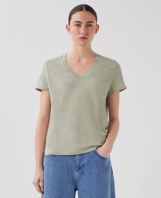 T-shirt col V en lin SARAH U520 green