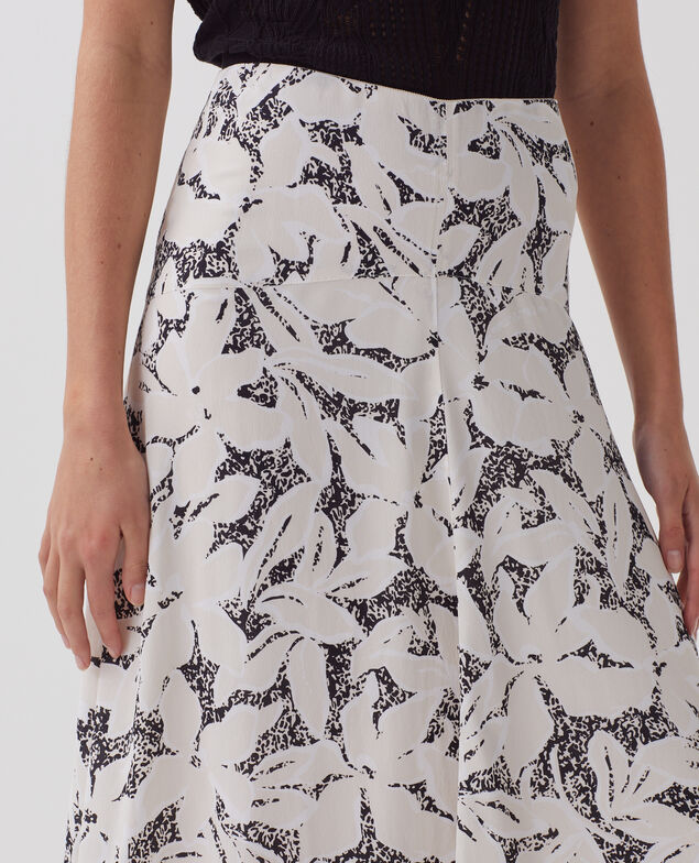 Jupe longue fluide asymétrique J301 flower camo ecru