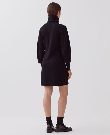 Robe courte zipp&eacute;e en laine m&eacute;rinos H091 black beauty
