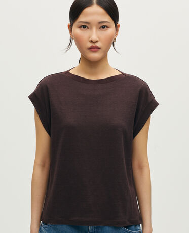 T-shirt boxy en lin KARO J790 chocolate plum