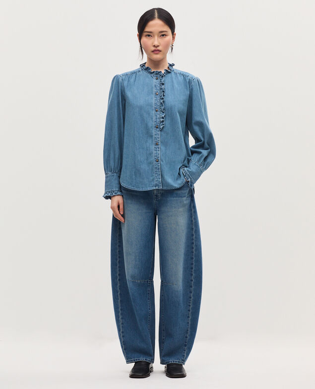 Chemise col volanté en coton J621 light blue