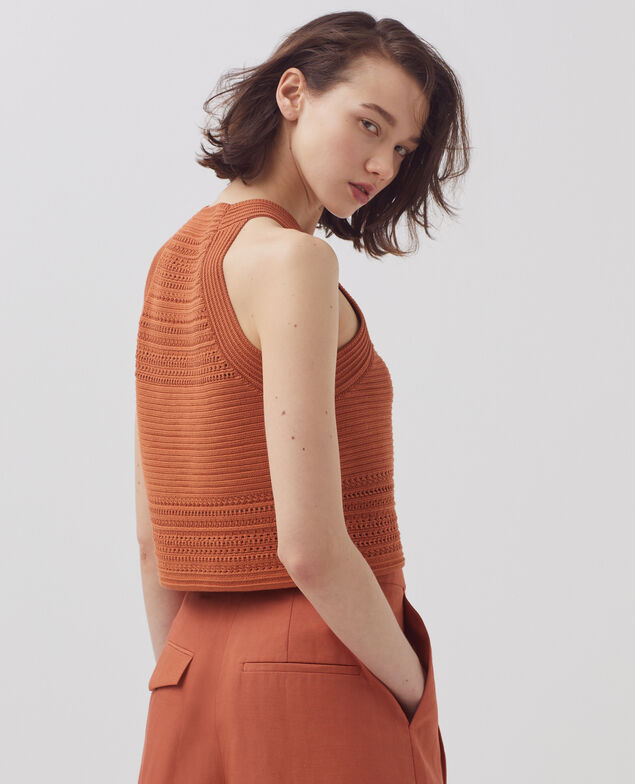 Débardeur en crochet coton H350 amber brown