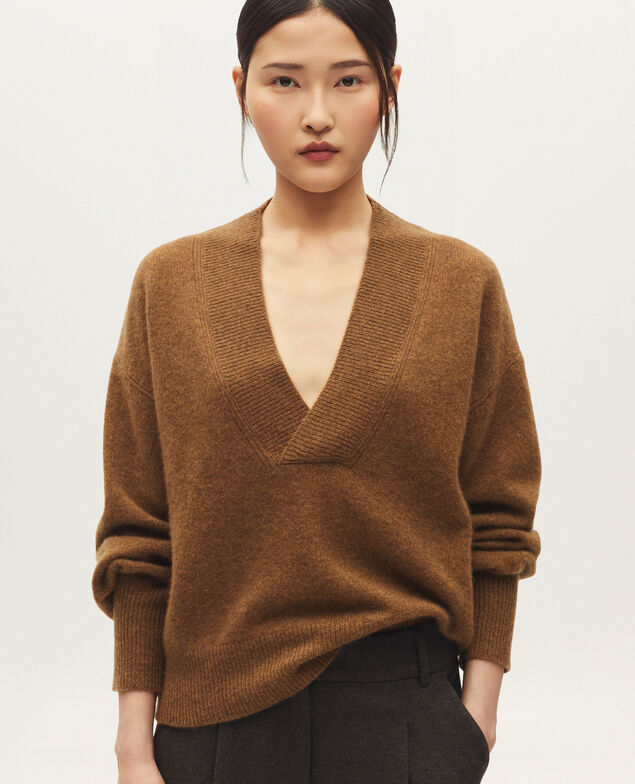 Pull col V en cachemire K350 mel brown