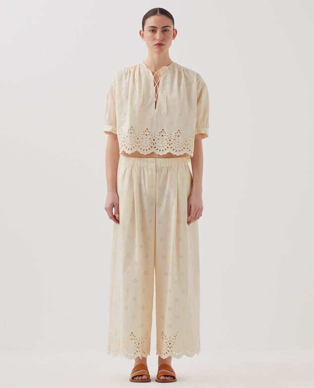Blouse broderie anglaise en coton I307 ecru