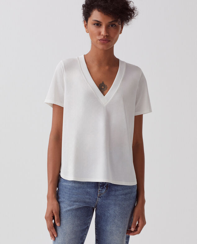 T-shirt col V en coton LEA H003 white