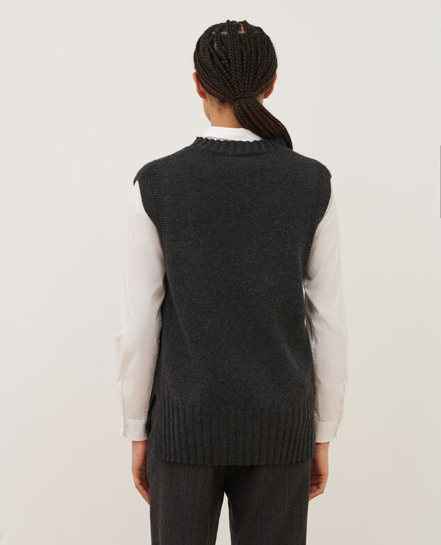 Pull sans manches A099 black chiné knit