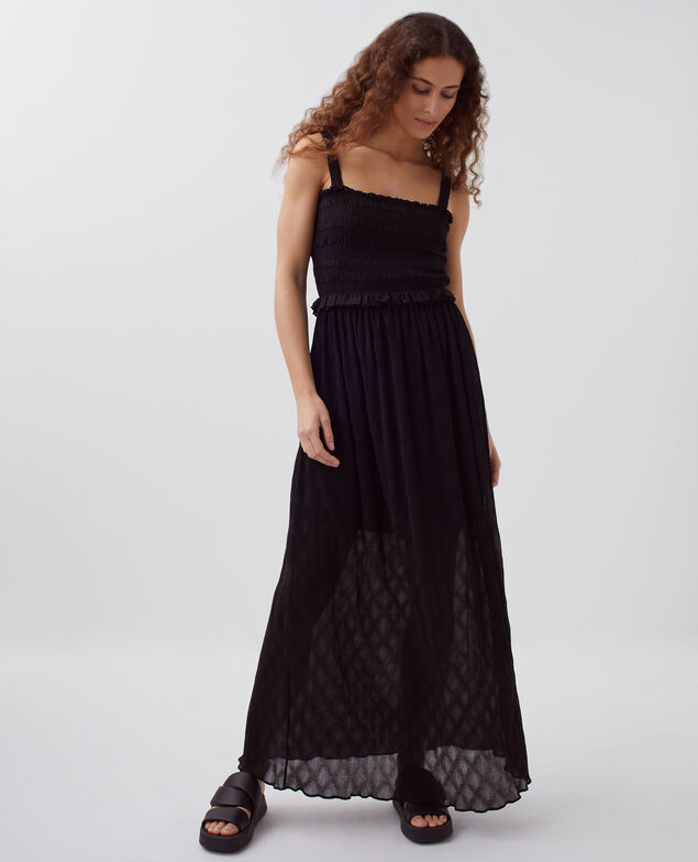 Robe longue fluide à smocks H091 black beauty