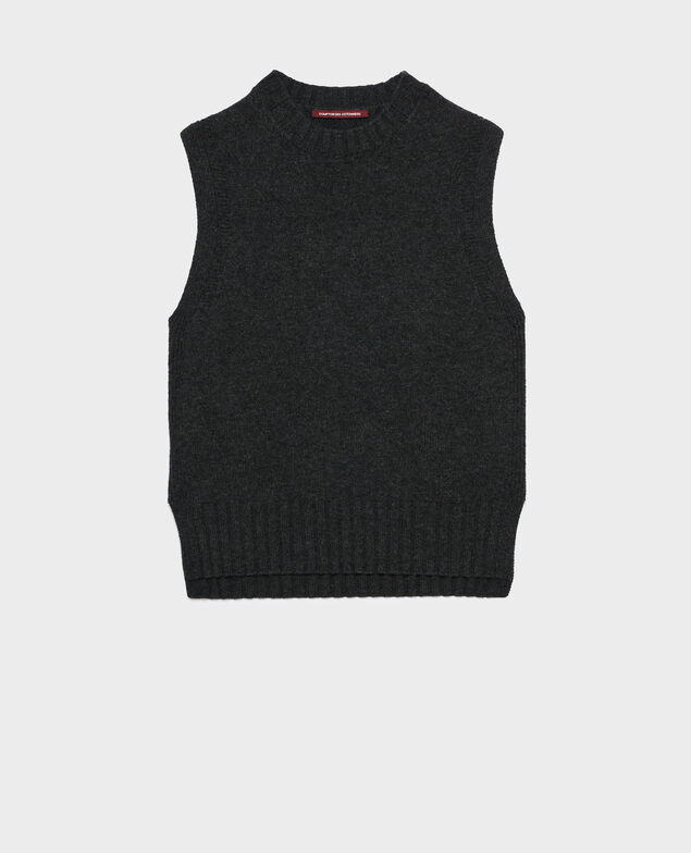 Pull sans manches A099 black chiné knit