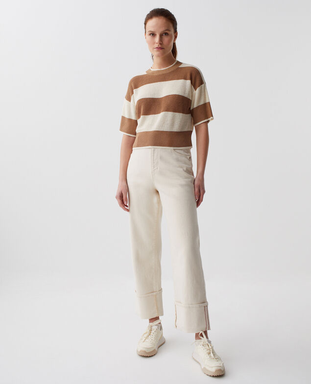 Pull cropped à manches courtes en lin H324 large gratinato