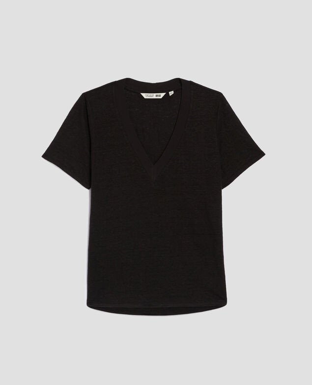T-shirt col V en lin SARAH H091 black beauty