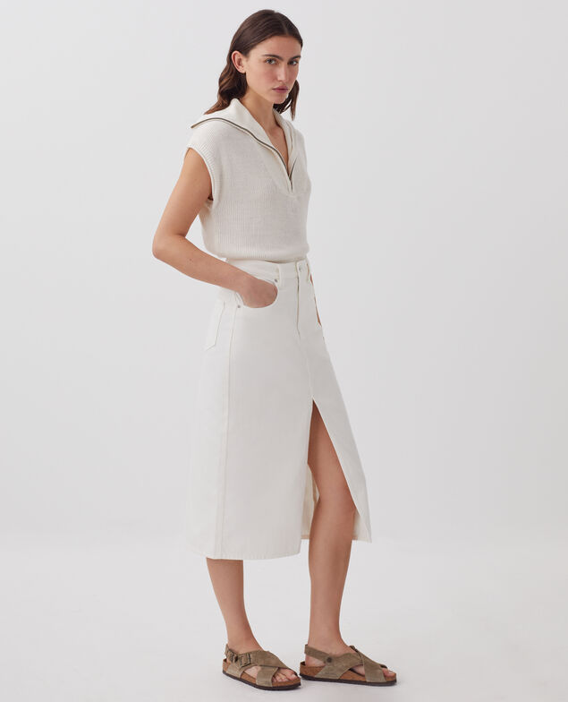 Jupe midi en denim H003 white