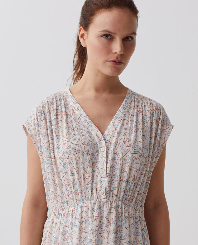 Robe longue en coton froissé H613 fleurette blue