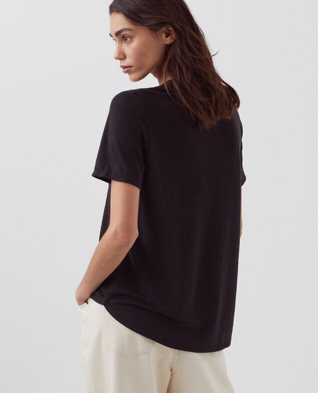 T-shirt col V en lin SARAH H091 black beauty