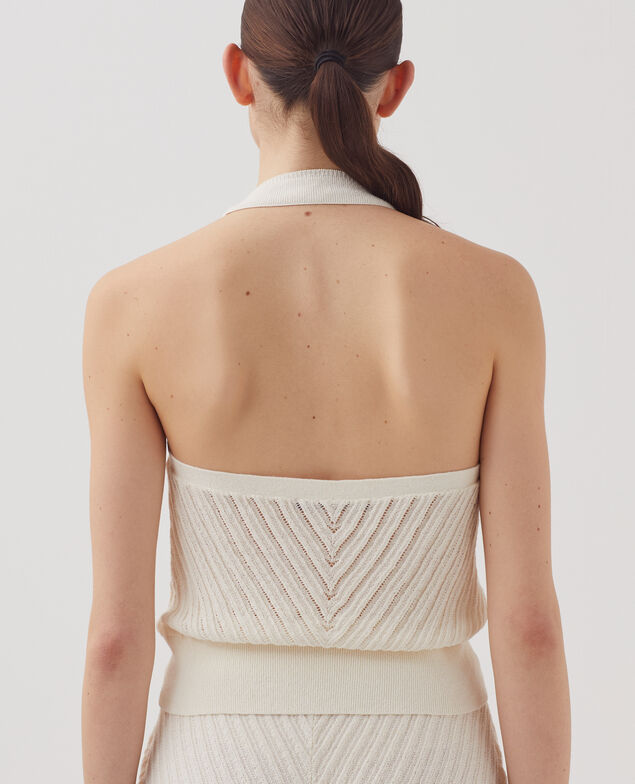 Top dos nu en maille texturée H011 eggnog