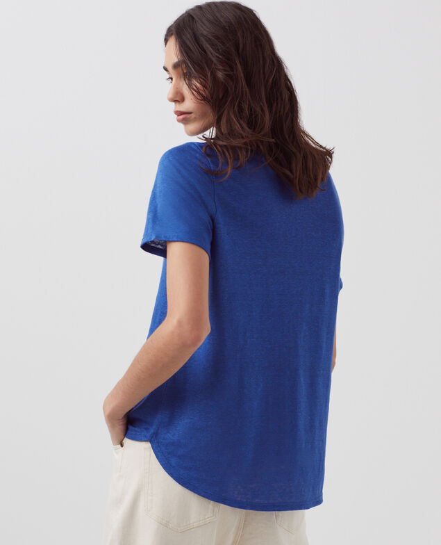 T-shirt col V en lin SARAH H660 sodalite blue