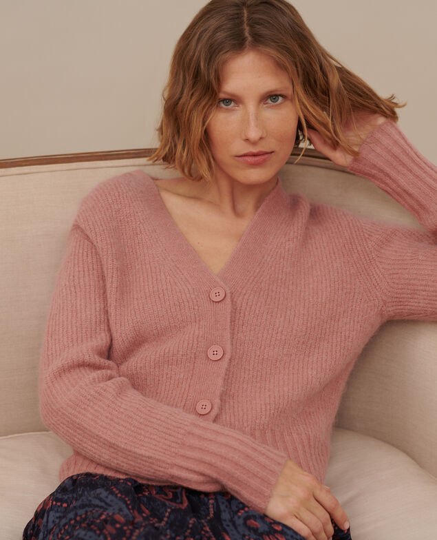Cardigan en alpaga mélangé A110 pink knit