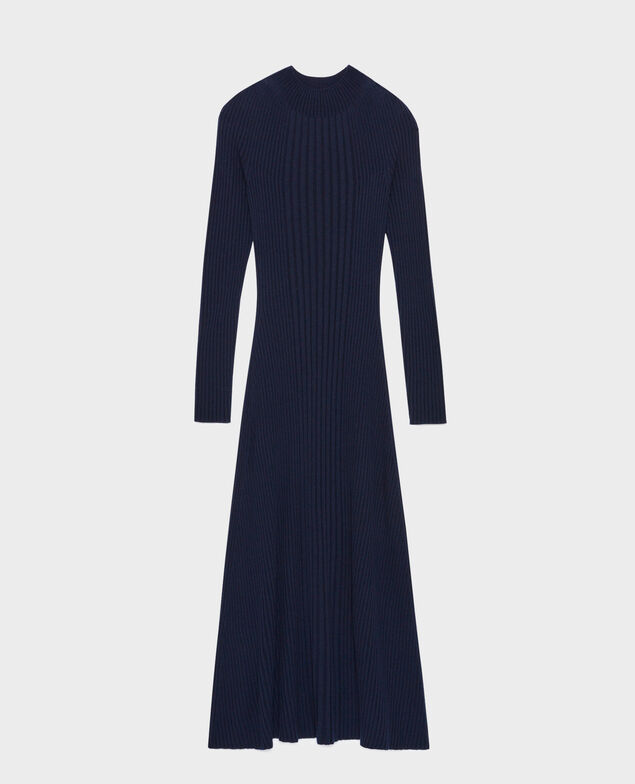 Robe longue en laine mérinos A699 navy knit