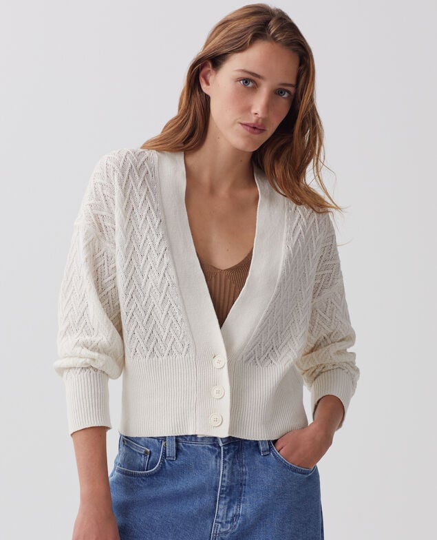 Cardigan col V en lin H303 white swan