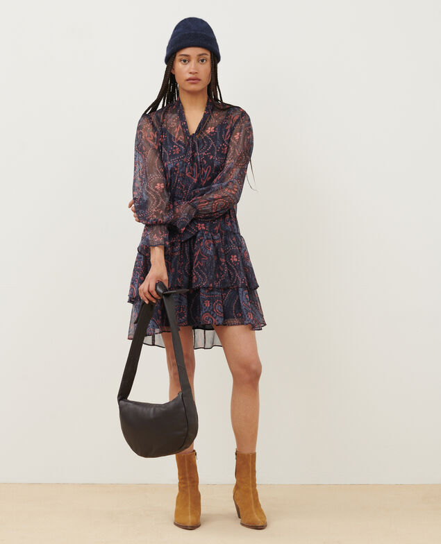 Robe courte fluide A683 print ikat navy