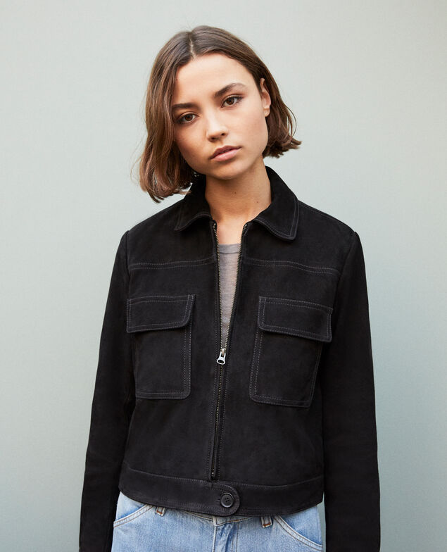 Veste courte en daim Noir