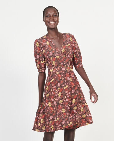  Floral silk wrap mini dress Print eden tortoiseshell